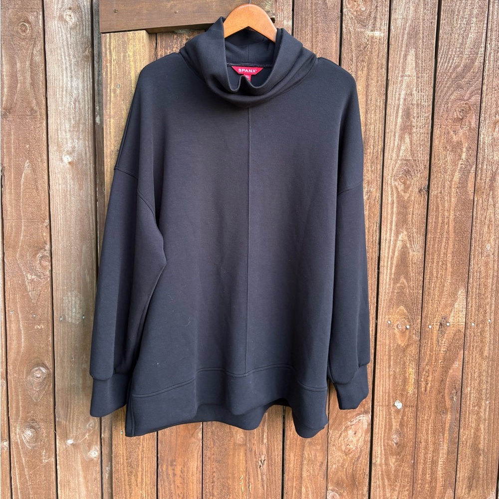 Spanx Sara Lively Black Scuba Oversized Lounge Turtleneck Sweatshirt